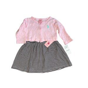 U.S. Polo Assn. Baby Girl's 2-Piece Dress Set Pink Cardigan Striped Dress 12M